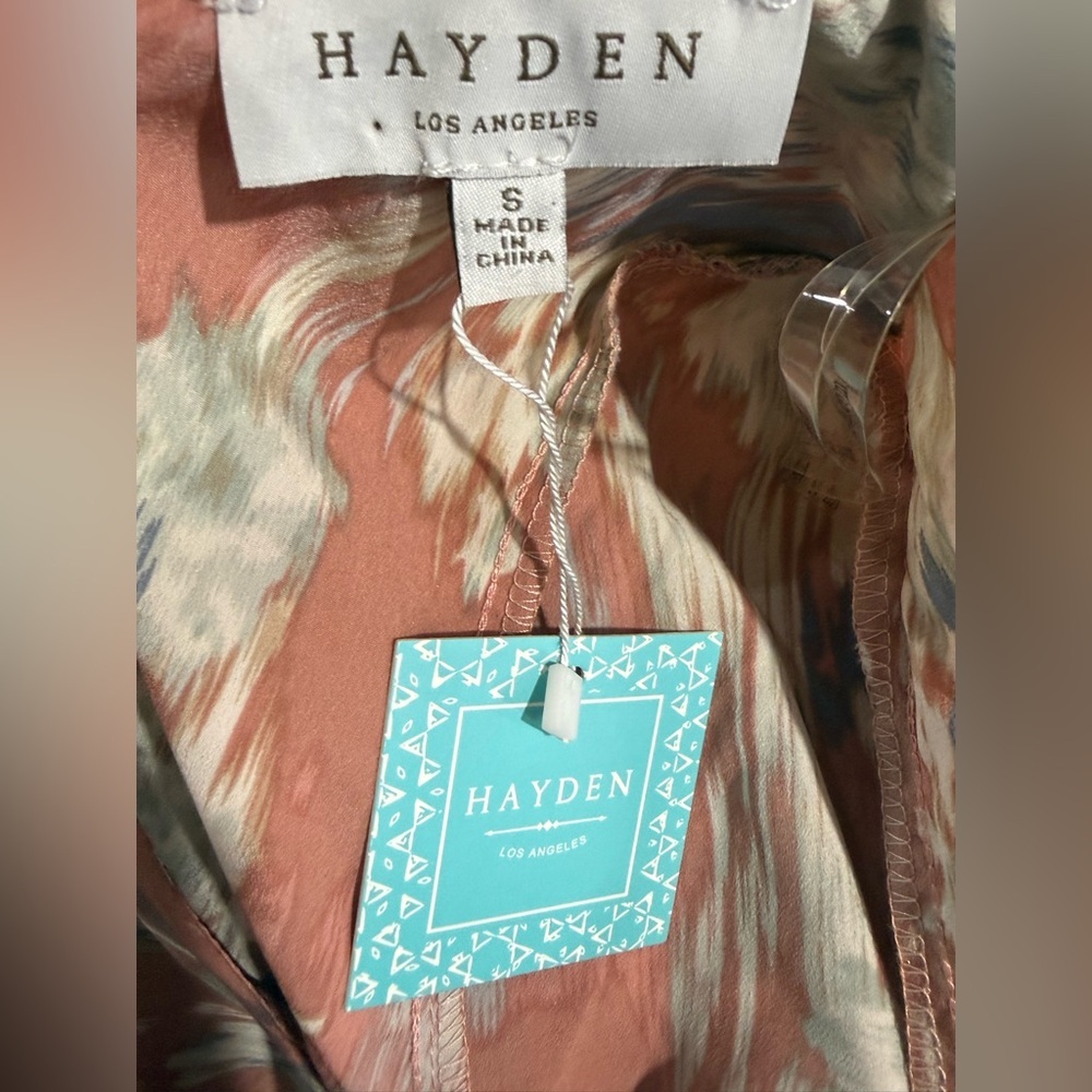 Hayden LA Abstract Print Puff Sleeve Cutout Back Tiered Midi Dress NWT - Picture 4 of 5